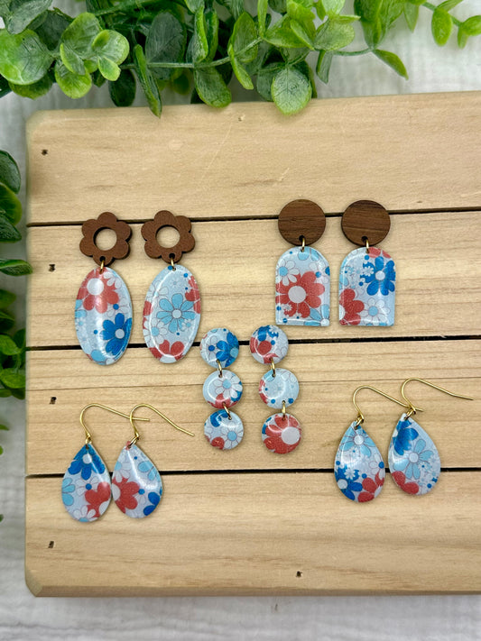 Boho Red and Blue flower dangles