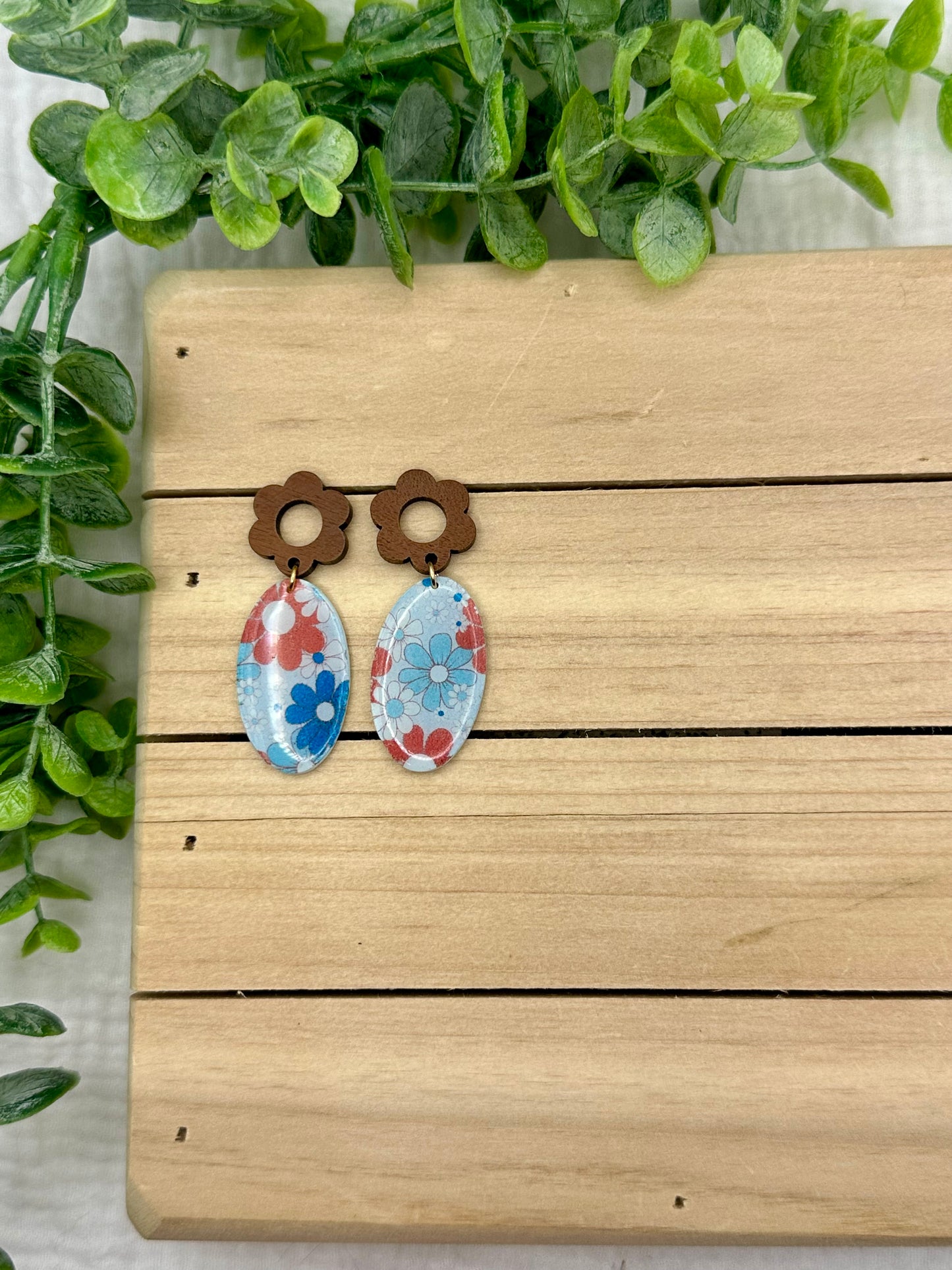 Boho Red and Blue flower dangles
