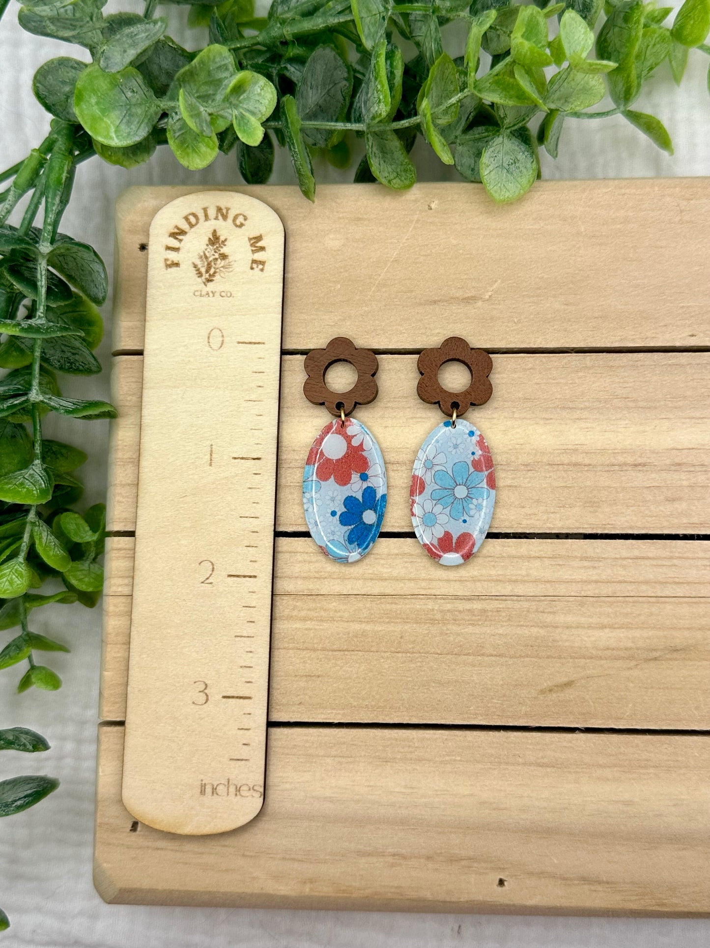 Boho Red and Blue flower dangles