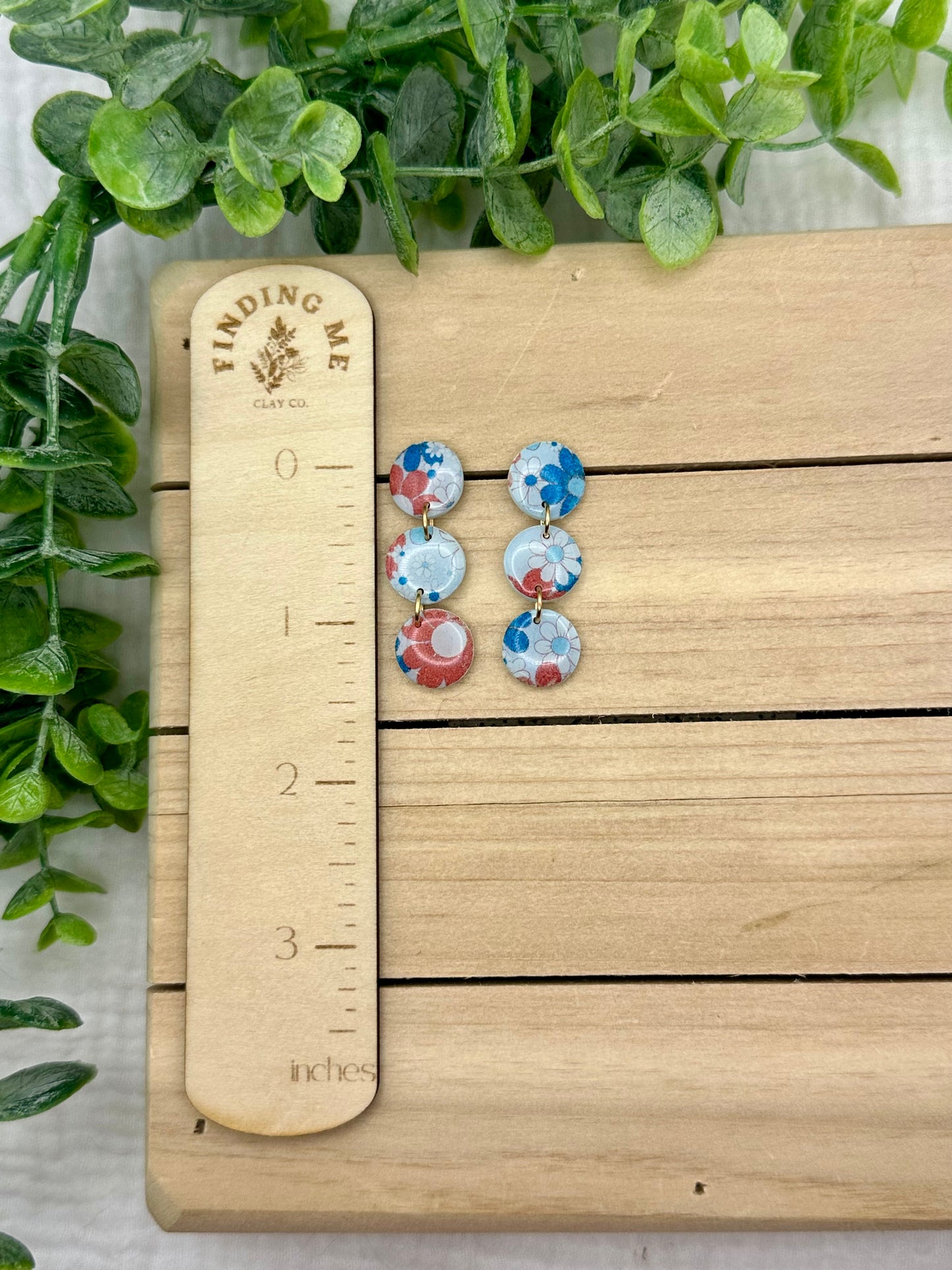 Boho Red and Blue flower dangles