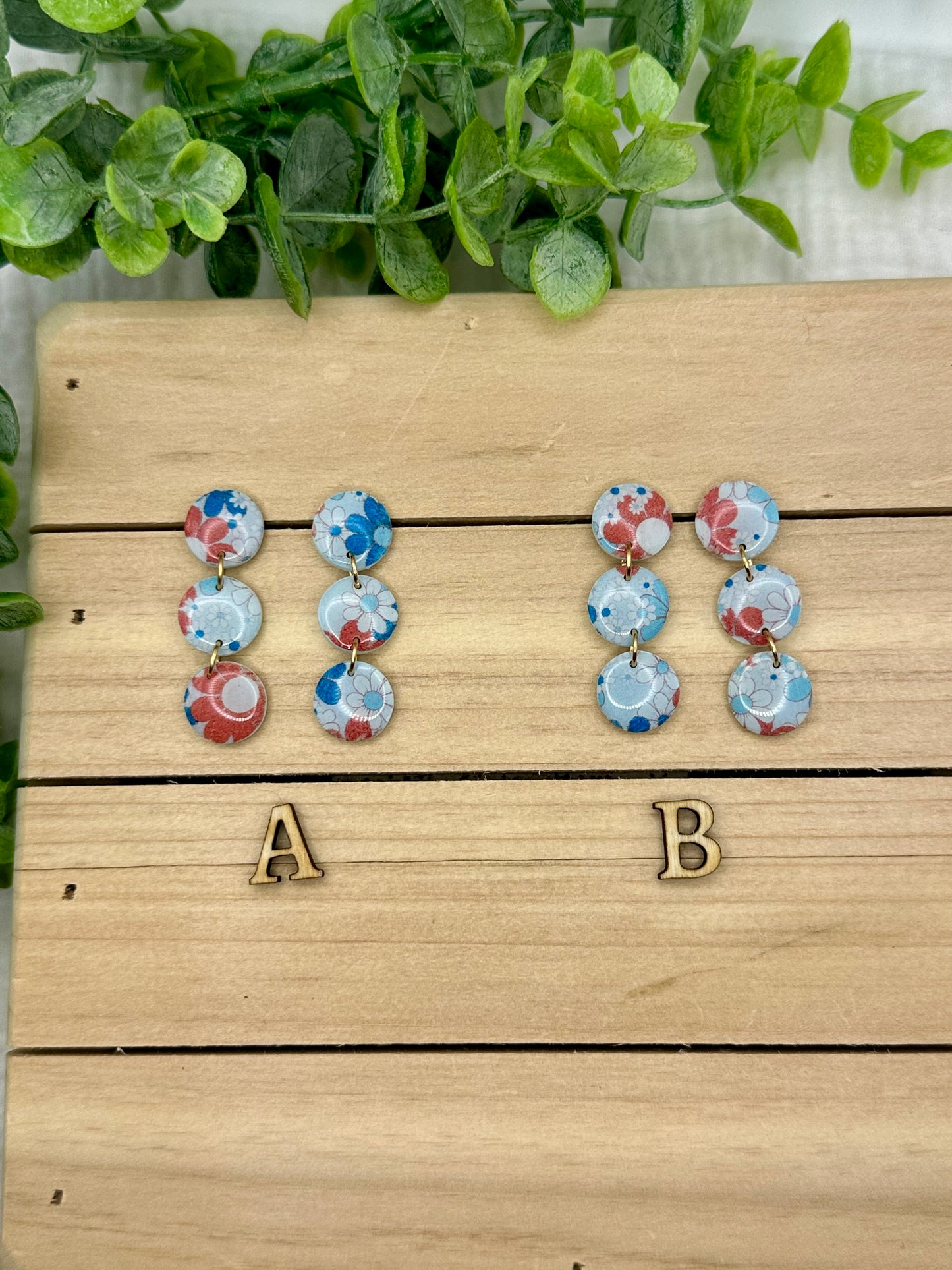 Boho Red and Blue flower dangles