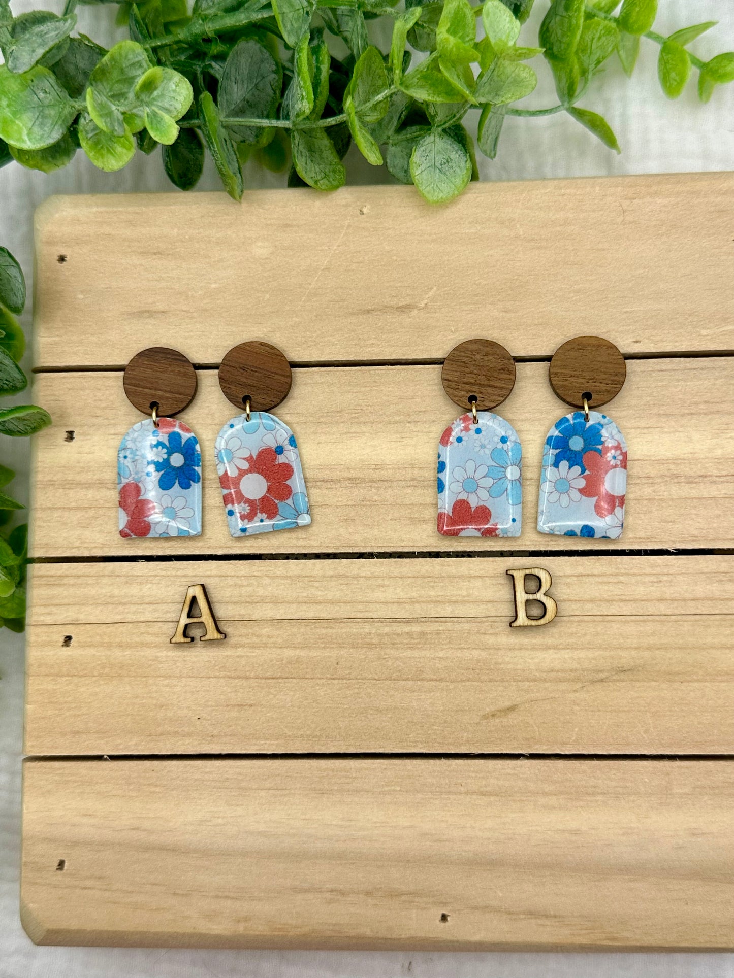 Boho Red and Blue flower dangles