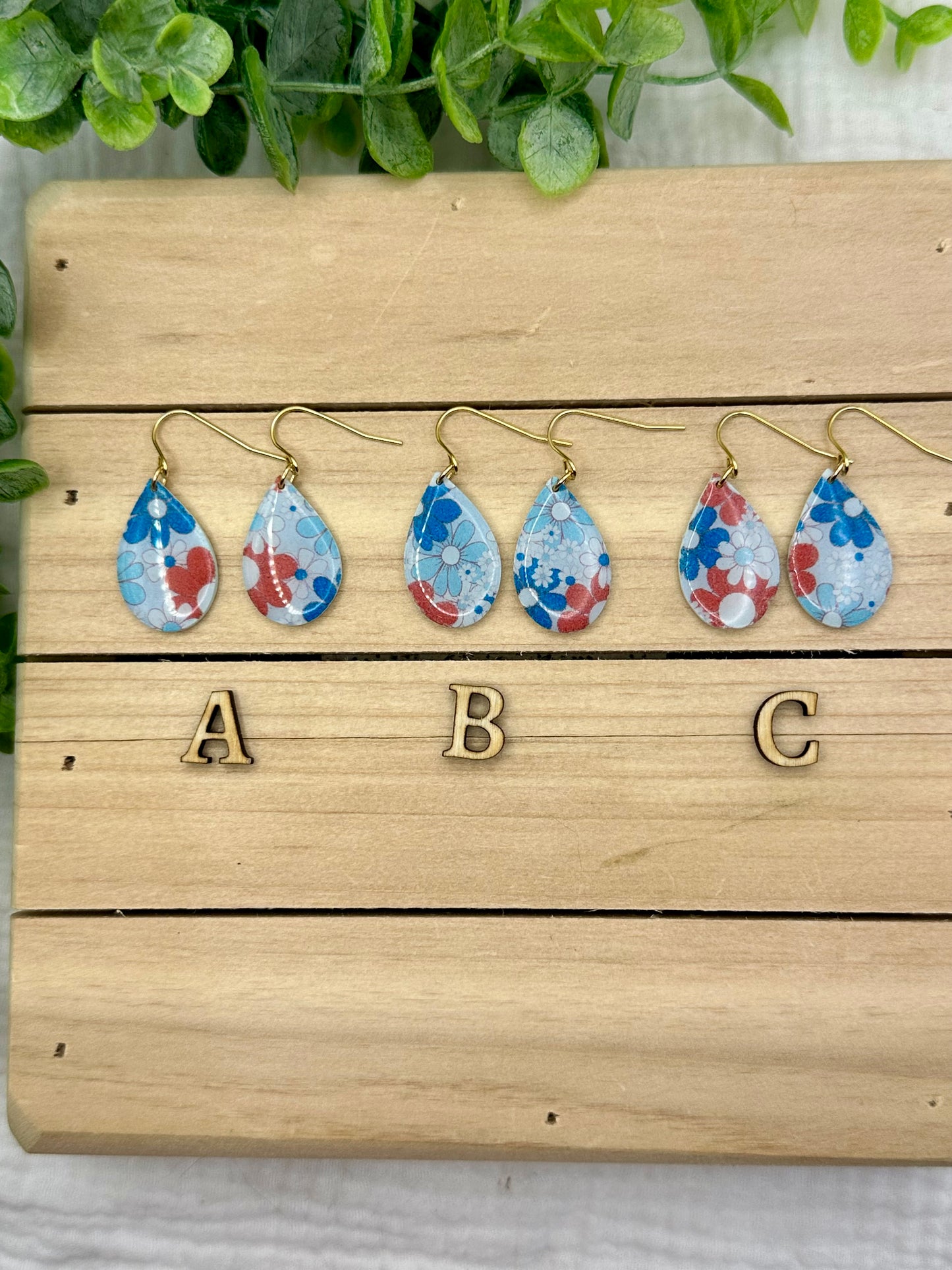 Boho Red and Blue flower dangles