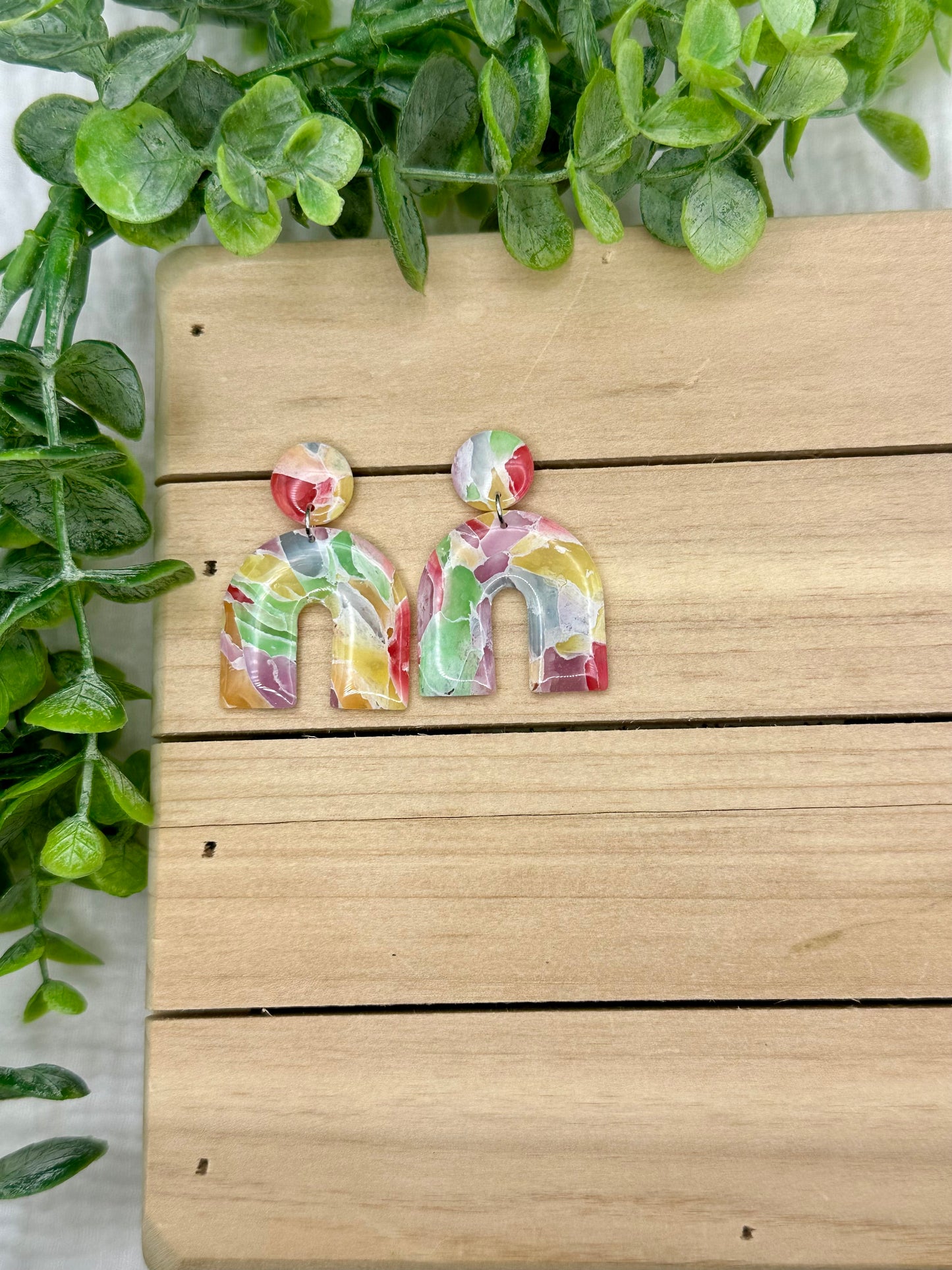 Rainbow Marbled Earrings