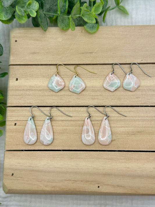 Peach and sage marbled dangles